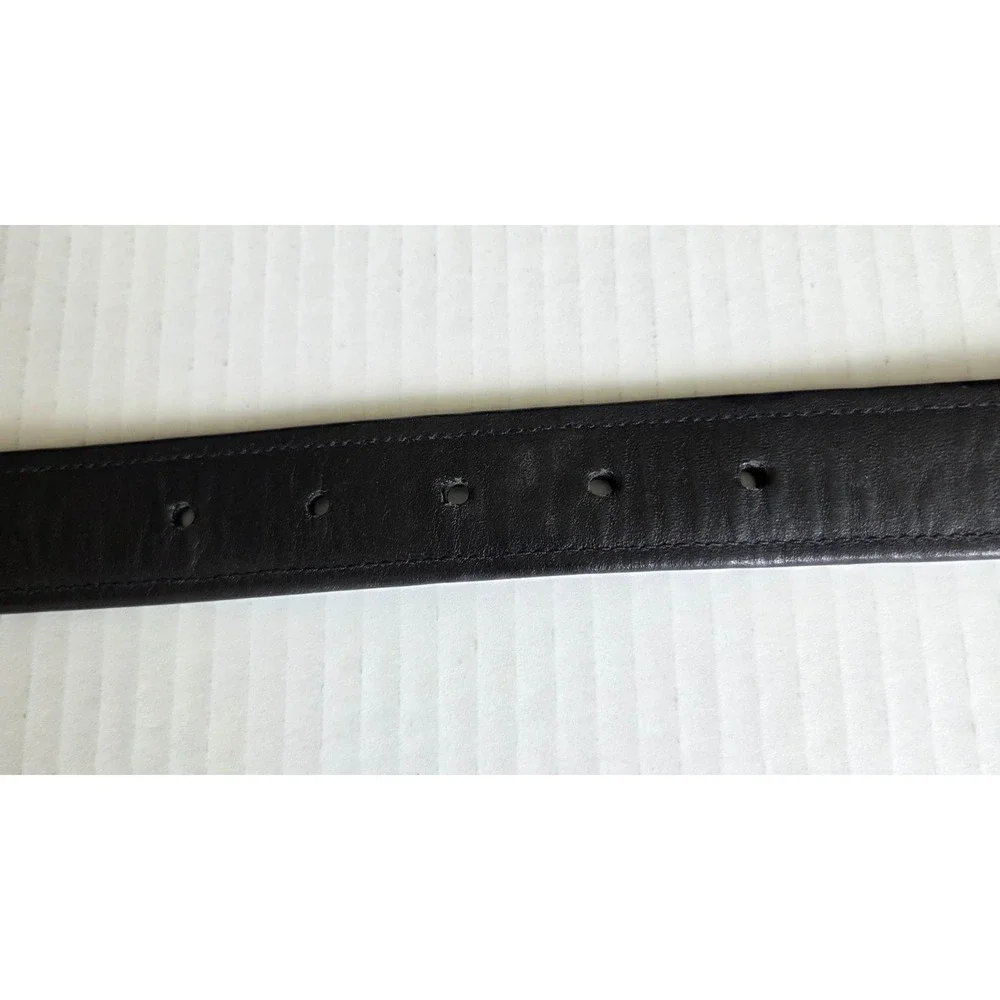Mezlan Belt Mens 30 Black Leather Silver Tip Western Dress Ribbed Made in Spain